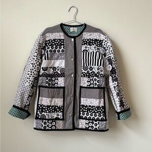 ⭐️ Handmade Upcycled mid long B&W Quilted Coat Jacket